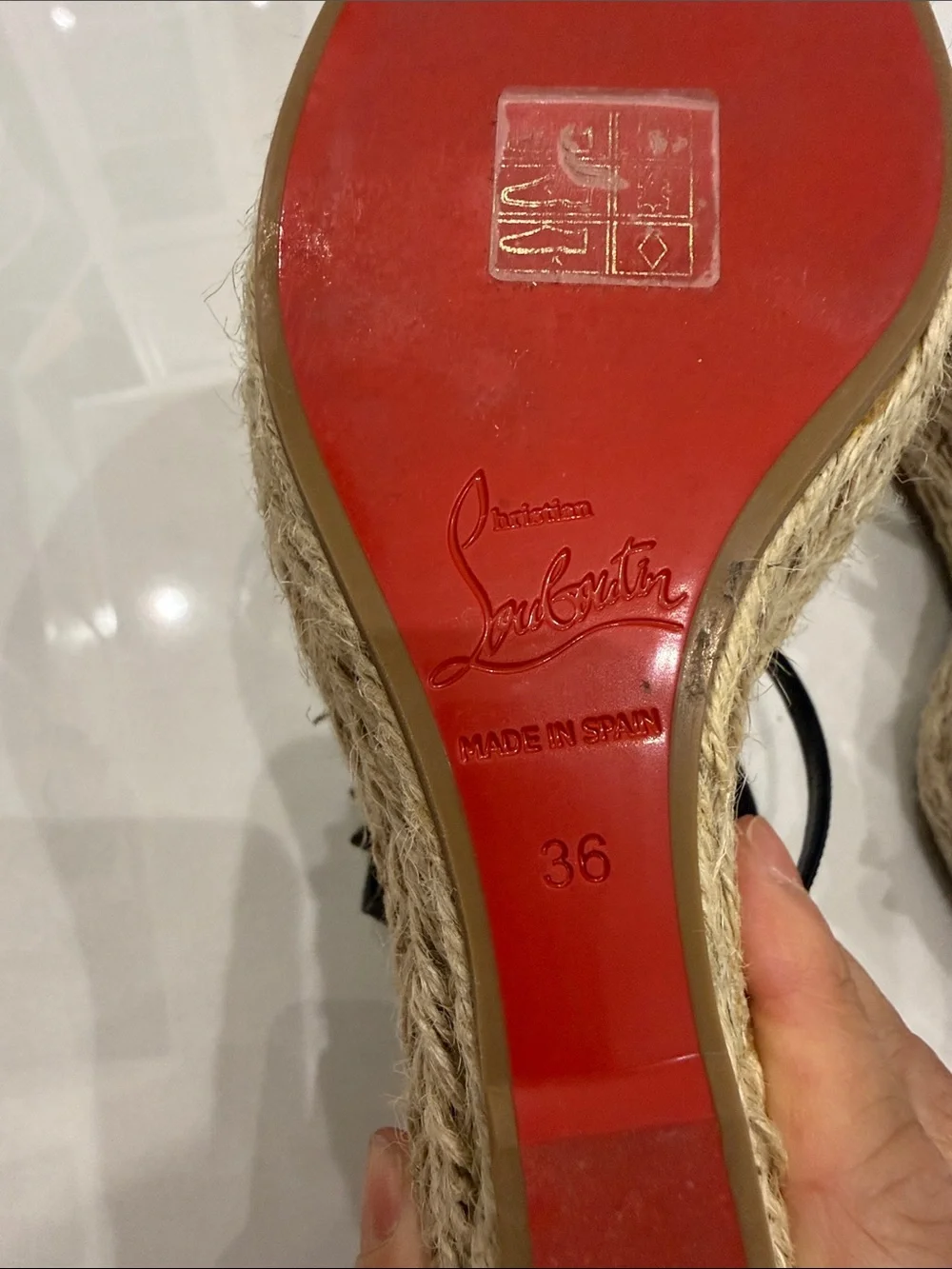 Christian Louboutin Black Patent Studded Espadrille Wedge Sandals
